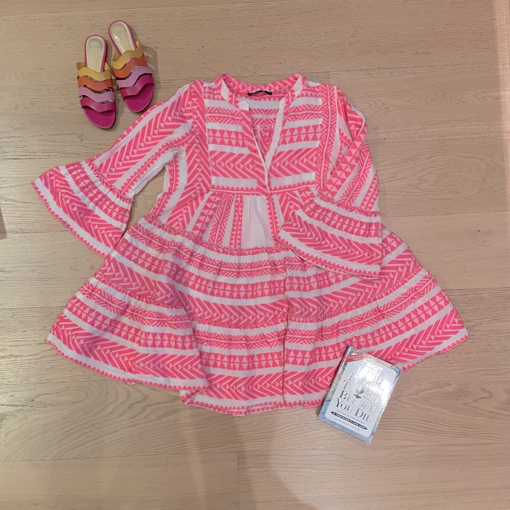 Anthropology pink and white dress